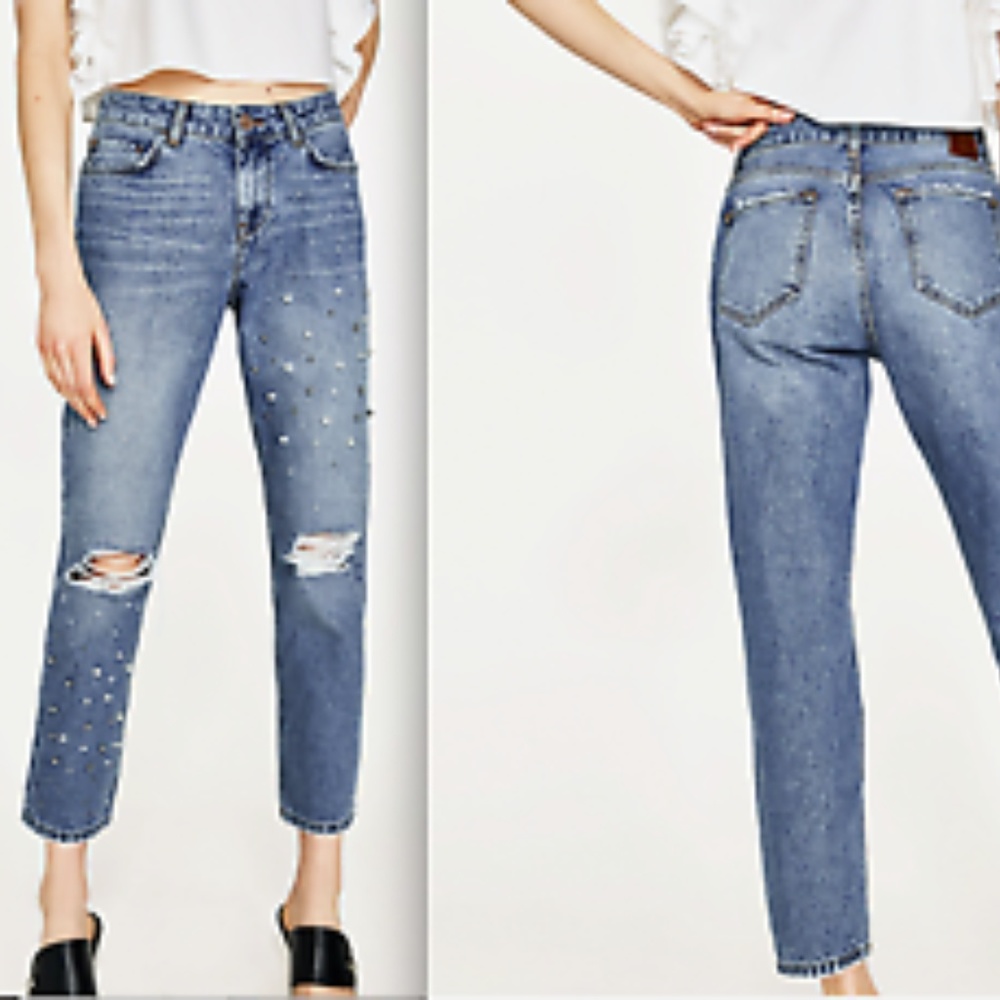 Zara mid-rise pearl jeans